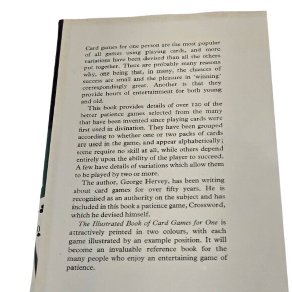Vintage 1977 Card Games for One by George Hervey Hardcover Solitare Patience - Picture 2 of 14